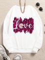 Tween Girl Floral & Letter Graphic Thermal Lined Pullover