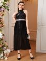 Teen Girl'S Elegant Party Shiny Mesh Patchwork Sleeveless Dress
