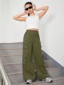 SHEIN Teen Girls' Solid Color Ribbed Camisole Top And Loose Solid Color Jogger Pants, Sporty Casual 2-Piece Set