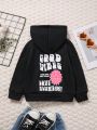 Toddler Girls' Casual Long Sleeve Hoodie With Letter Print And Fleece Lining, Winter