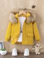 SHEIN Baby Boys' Thick Warm Parka Coat With Detachable Fur Hood, Autumn/Winter