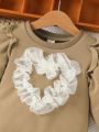 Baby Girl Contrast Mesh Ruffle Trim Sweatshirt
