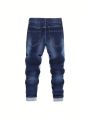 Boys' Vintage Basic Casual Dark Wash Frayed Stretch Skinny Jeans, Blue