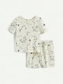 Cozy Cub Baby Boy Snug Fit Pajama Set, Geometric Pattern Round Neck Short Sleeve Pullover And Shorts 4pcs