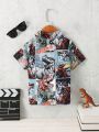 SHEIN Boys' Cool Street Style Turn-down Collar Shirt For Summer