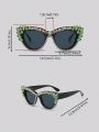1pc Women's Cat Eye Shape Rhinestone Decorated Sunglasses, Suitable For Gifting And Daily Use