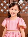 SHEIN Kids EVRYDAY Young Girl's Woven Solid Color Square Neck Slim Fit Casual Dress