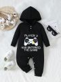 Baby Boys' Casual Game Letter Slogan Printed Hooded Long Sleeve Romper