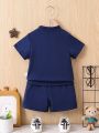 Baby Boys' Fashionable And Comfortable Striped Polo Shirt And Shorts Set With Artistic Design