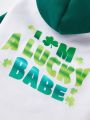 PETSIN Pet Saint Patrick's Day Slogan Printed Hooded Sweatshirt With Green & White Patchwork