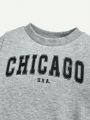 Cozy Cub Baby Boys' Letter Print Ribbed Round Neck Raglan Sleeve Sweatshirt 2pcs
