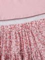SHEIN Teen Girl Knit Fitted Camisole Top And Floral Layered Skirt Set