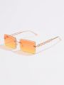 1pc Women's Fashion Square Metal Decor Sunglasses For Daily Wear With Glasses Box