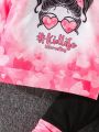 SHEIN Kids HYPEME Little Girls' Cool Heart Printed Top And Pants Two Piece Set For Spring And Autumn