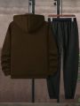 Extended Sizes Men'S Plus Size Number Printed Hooded Sweatshirt And Sweatpants Set With Drawstring