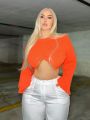 SHEIN SXY Women's Plus Size Orange Knitted Sweater Pullover