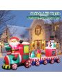 8 FT Christmas Inflatable Train with Santa Claus, Snowman, Penguin, Gift Boxes, Blow Up Yard Decorations with Built-in Lights, Lovely Xmas Train Carriage for Holiday Display Lawn Garden Party Decor