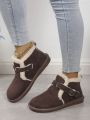 Women's Short Brown Snow Boots Furry Boots Flat Heel Autumn Shoes