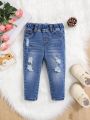 SHEIN Baby Girl Elastic Waist Ripped Jeans