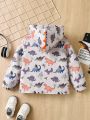 SHEIN Toddler Boys' Casual Lightweight Zip Up Hooded Coat With Cute Dinosaur Print For Spring And Summer