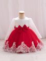 Toddler Girls' Embroidered Tulle Puff Sleeve Formal Dress