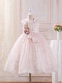 Young Girl's Sleeveless Party Dress With Embroidered Mesh Hem