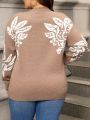 SHEIN LUNE Plus Size Women'S Floral Pattern Sweater Pullover