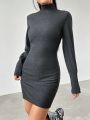 SHEIN EZwear Women's Solid Color Stand Collar Dress