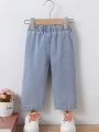 Baby Girl Light Wash Elastic Waist Casual Straight Leg Jeans, Water Washed Effect