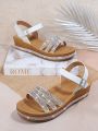 Women's Rhinestone Decorated Ankle Strap Flat Sandals