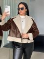 SHEIN Essnce Plus Size Women's Patchwork Turn-down Collar Jacket