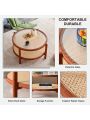 Modern minimalist circular double-layer solid wood coffee table, craft glass tabletop, second layer material: PE rattan, solid wood frame. 34.6 '* 34.6' * 17.7''