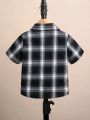 SHEIN Kids EVRYDAY Boys' Patched Shirt With Buttoned Down Collar And Buttoned Cuffs