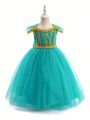 Young Girl Contrast Tape Mesh Hem Party Dress