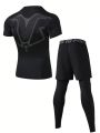 Fitness Men's Short Sleeve Top And Two-In-One Letter Print Pants Sportswear Set