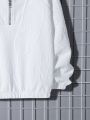 SHEIN Kids Academe Tween Boy Letter Embossed Half Zip Raglan Sleeve Sweatshirt