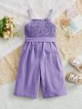 SHEIN Baby Girl Casual And Comfortable Solid Color Overall Jumpsuit With Belted Waist & Strappy Sleeveless Design