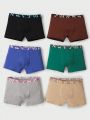 Teen Boy Elastic Waistband English Letter Printed 6pcs/Set Boxer Briefs With Four Right Angles