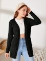 SHEIN Teen Girls' Leisure Loose Cable Knitted Cardigan Sweater