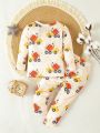 Baby Boys' Cute Cement Mixer Pattern Printed Long Sleeve Top & Long Pants Set, Tight Fit Homewear