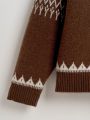 Trendy Fair Isle Jacquard Pattern Teen Boy'S Knitted Cardigan Sweater