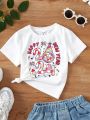 Girls' Casual Short-Sleeve T-Shirt With New Year Slogan Print
