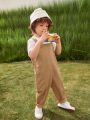 SHEIN Kids EVRYDAY Young Boy Casual Comfortable Side Stripe Bib Overalls Jumpsuit With Pocket, 2pcs/Set