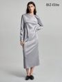 SHEIN BIZwear Solid Color Round Neck Long Sleeve Dress
