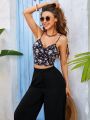 SHEIN VCAY Floral Print Cami Top And Pants Vacation Two Piece Set