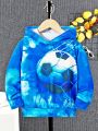 SHEIN Kids SUNSHNE Little Boys' Tie-Dye Soccer Printed Hooded Sweatshirt