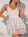 SHEIN Tall Floral Print Strappy Dress With Knot And Lace Detail On Shoulders