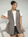 SHEIN CURVE+ Plus Size Women's Double Breasted Suit Vest