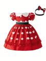 Baby Girls' Polka Dot Printed Puff Sleeve Formal Dress