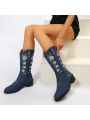 Women's Embroidered Denim Boots